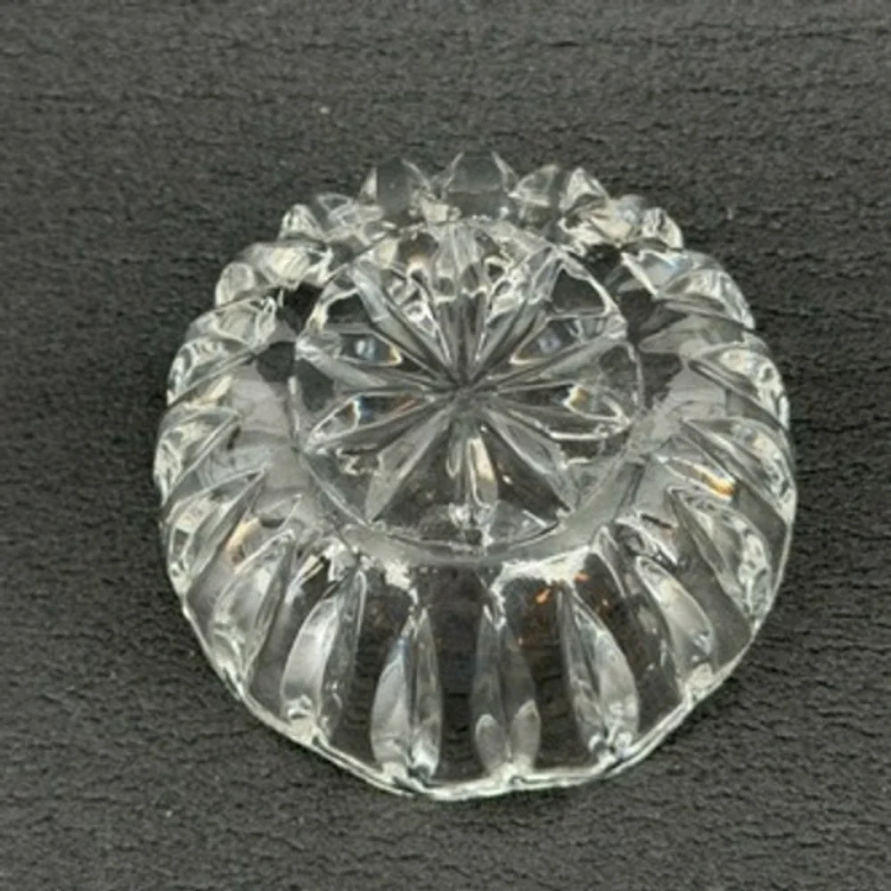 Vintage Clear Cut Crystal Glass Salt Cellar Scalloped Starburst Small Nut Dish